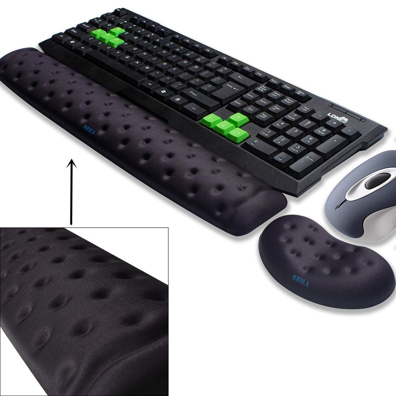 BRILA Memory Foam Mouse & Keyboard Wrist Rest Support Pad Cushion Set for Computer, Laptop, Office Work, PC Gaming - Massage Holes Design - Easy Typing Wrist Pain Relief (Black) - Image 1